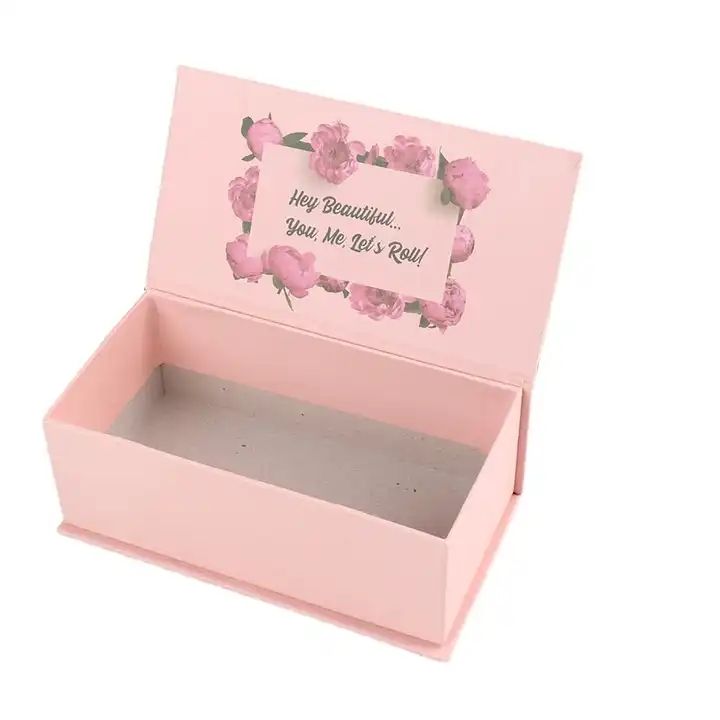 Gift Craft Pink Paper Box with Ribbon and Folding Lid Custom Shape Logo Packaging Box
