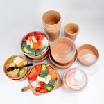 Kraft Paper Food Takeaway Box Fruit Salad Packaging Containers With Plastic
