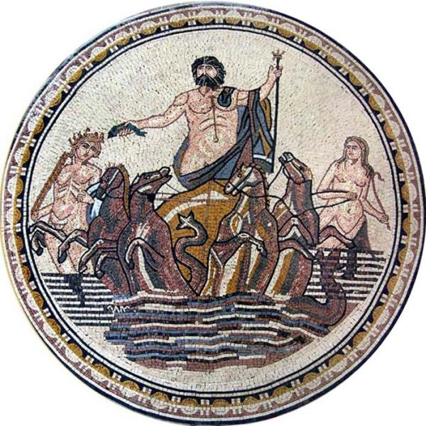 Buy cheap Neptune God Of Sea Round Mosaic Art Patterns Handmade Mosaic Craft Tiles 100 X 100cm from wholesalers