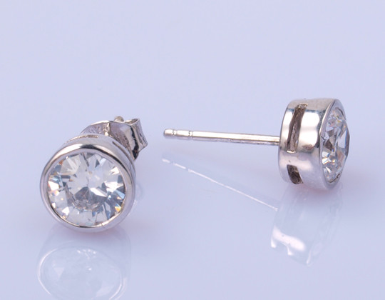 Vintage 925 Silver CZ Earrings Nickel-Free For Casual Occasion Simple Style Cute Sterling Silver Earrings Small Silver