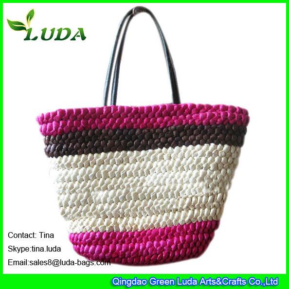 Buy cheap LUDA genuine leather handles handbags corn husk straw eco shopping bag from wholesalers