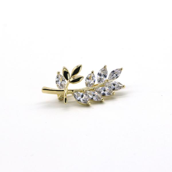 Buy cheap Leaf Shaped Collar Lapel Pin Hollow Gold Color Diamond Inlaid from wholesalers