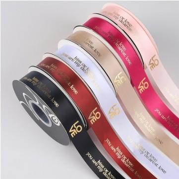 Buy cheap English Polyester Ribbon Flower Packaging Ribbon for DIY Bouquet Decoration 2.5 cm Love Gold Stamping from wholesalers