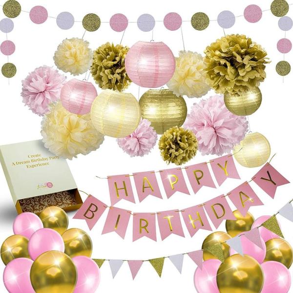 Buy cheap Pink Gold Paper Issue Balloon Kid Children One Year Birthday Girl 1st Birthday Decoration Set from wholesalers