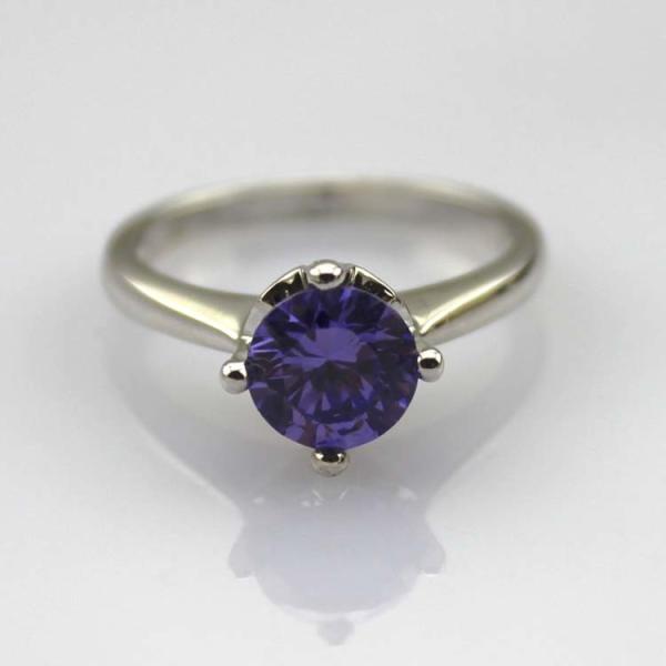 Buy cheap White Gold Plated Sterling Silver 7mm Amethyst Cubic Zircon Ring(R255) from wholesalers