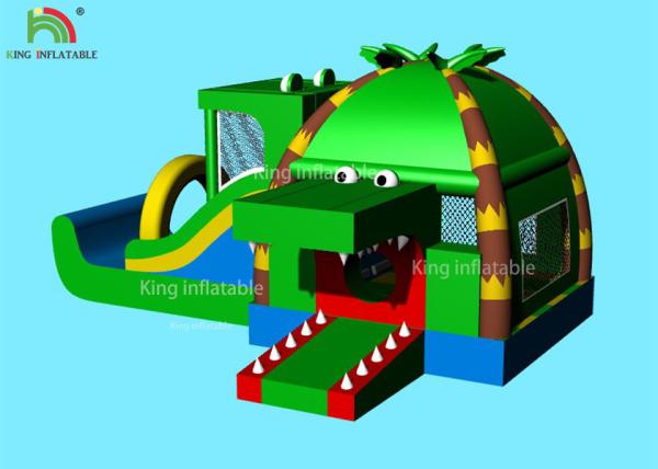 Indoor Inflatable Park Obstacle Course Jumping Castle Green Crocodile ， Coconut