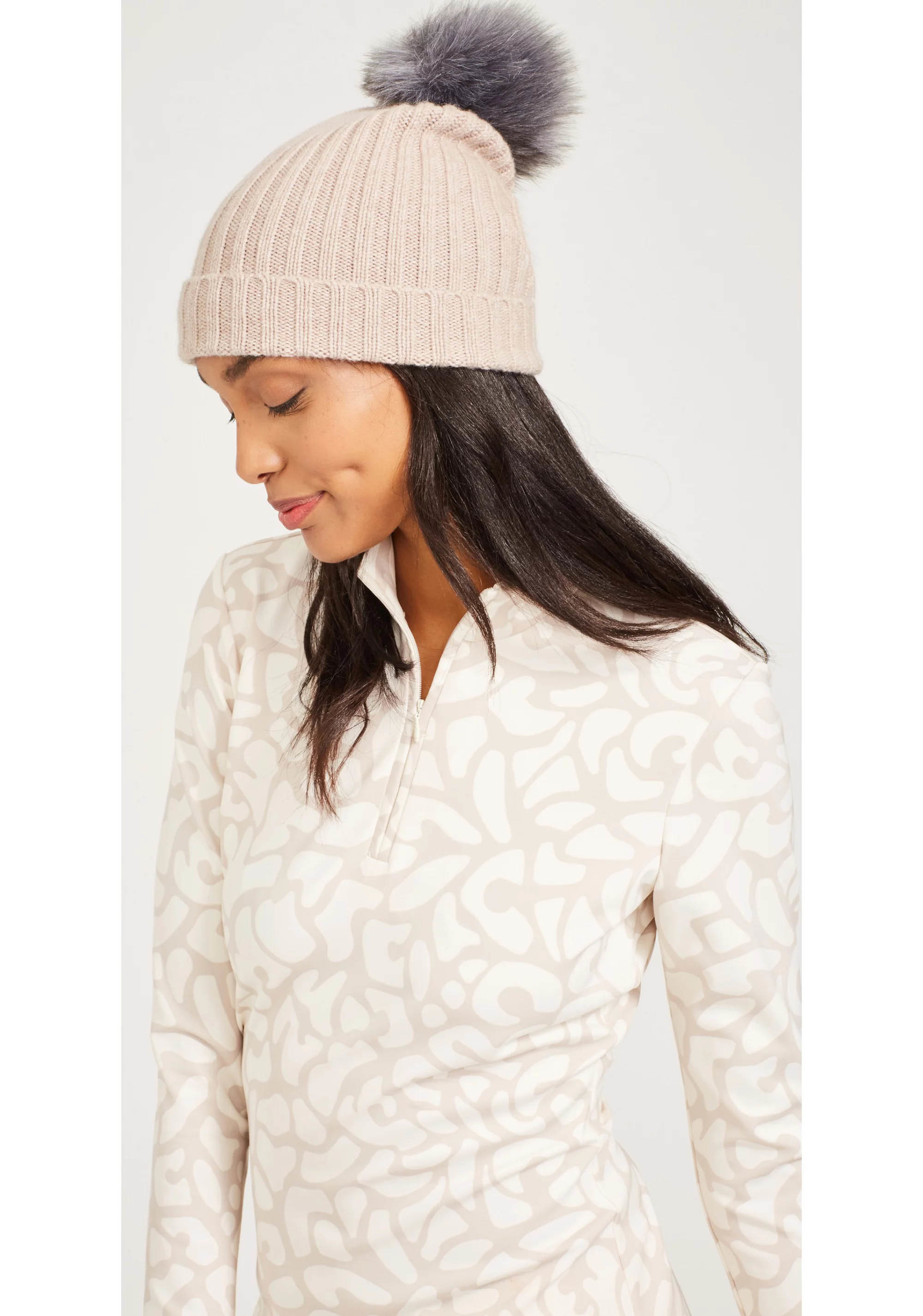 Female Knitted Beanie With Pom Pom , Cashmere Winter Hat With Two Pom Poms