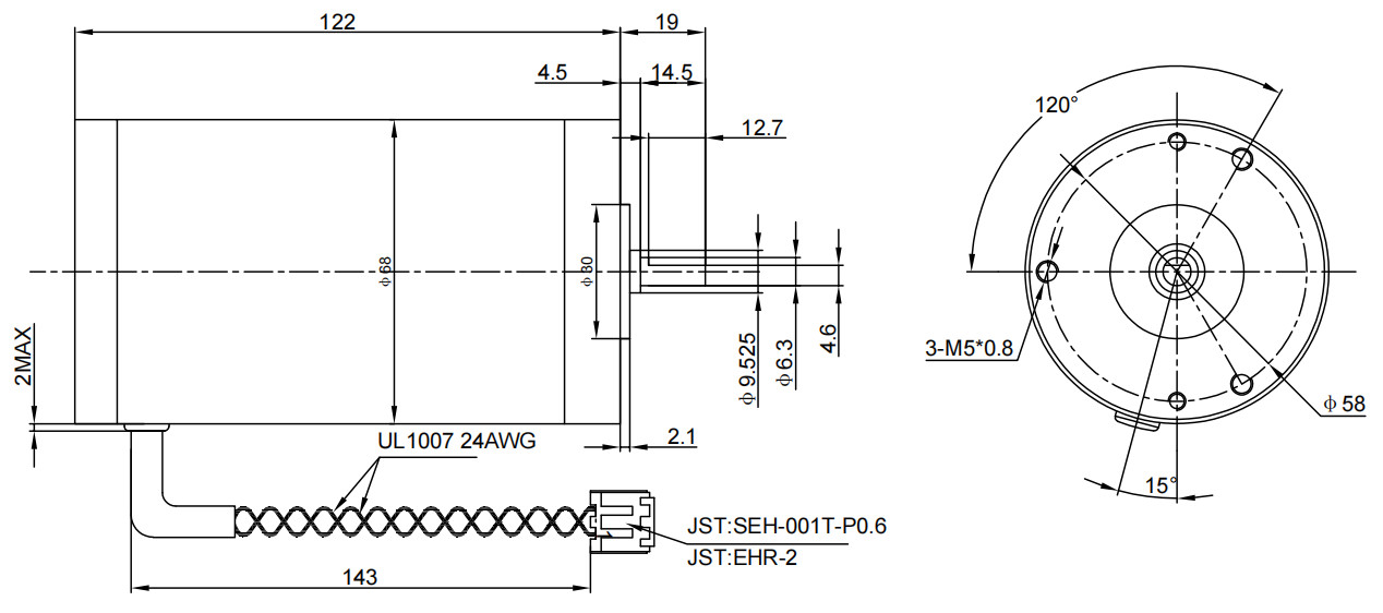 Dia 68mm Robust Brushed DC Motor Up To 9000 Rpm