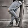 Buy cheap High Waist Nostalgic Men'S Stretch Ripped Jeans Drawstring Closure from wholesalers