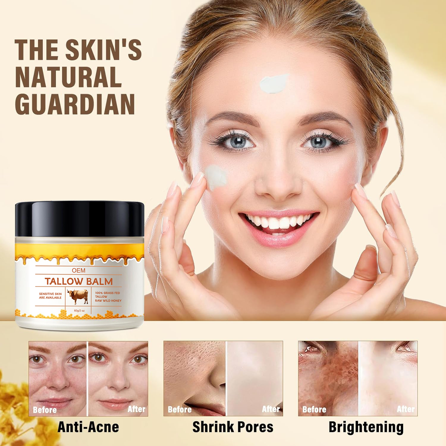 OEM ODM Tallow And Honey Balm Cream Natural Tallow Moisturizer For Face & Body Cream For All Skin Types