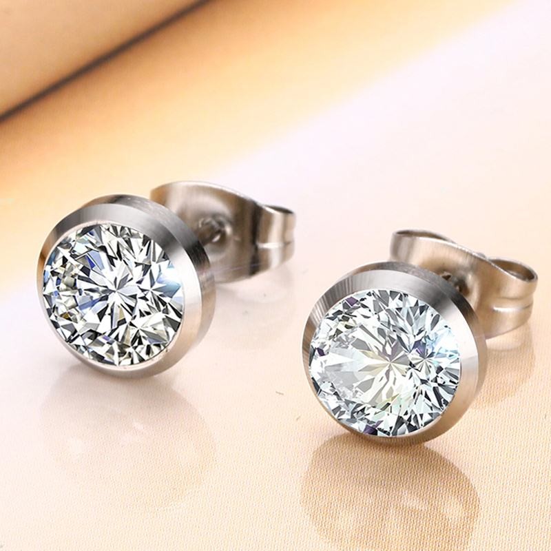 Fashion stud earrings, women's jewelry wholesale, zircon stainless steel stud earrings