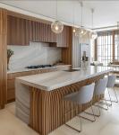 Customized Italian High-End Luxury Self Assemble Metal Wood Veneer Kitchen