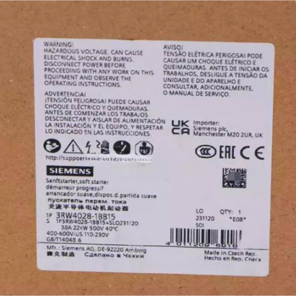 Buy cheap SIEMENS 3RW4028-1BB15 SIRIUS SOFT STARTER S0 38 A, 22 KW/500 V, 40 °C 400-600 V AC, 110-230 V AC/DC SCREW TERMINALS from wholesalers