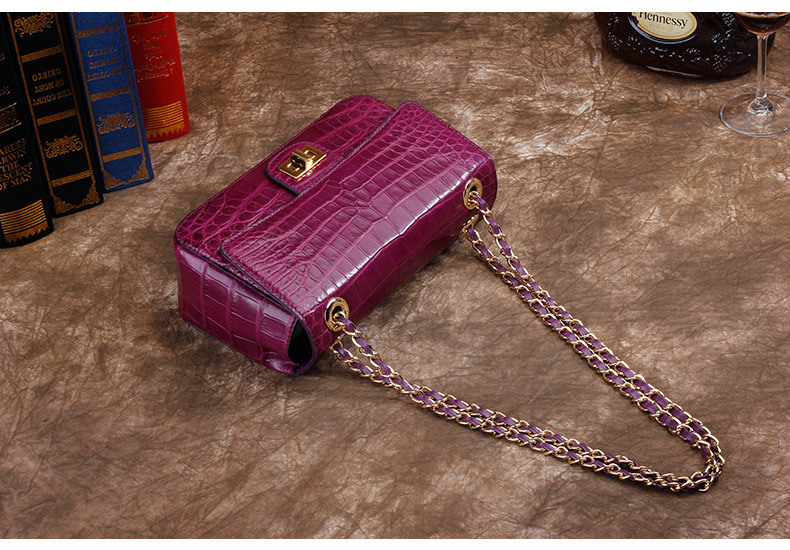 Luxury Genuine Crocodile Belly Skin Gold Hardware Lady Evening Flap Purse Alligator Leather Women Single Shoulder Bag