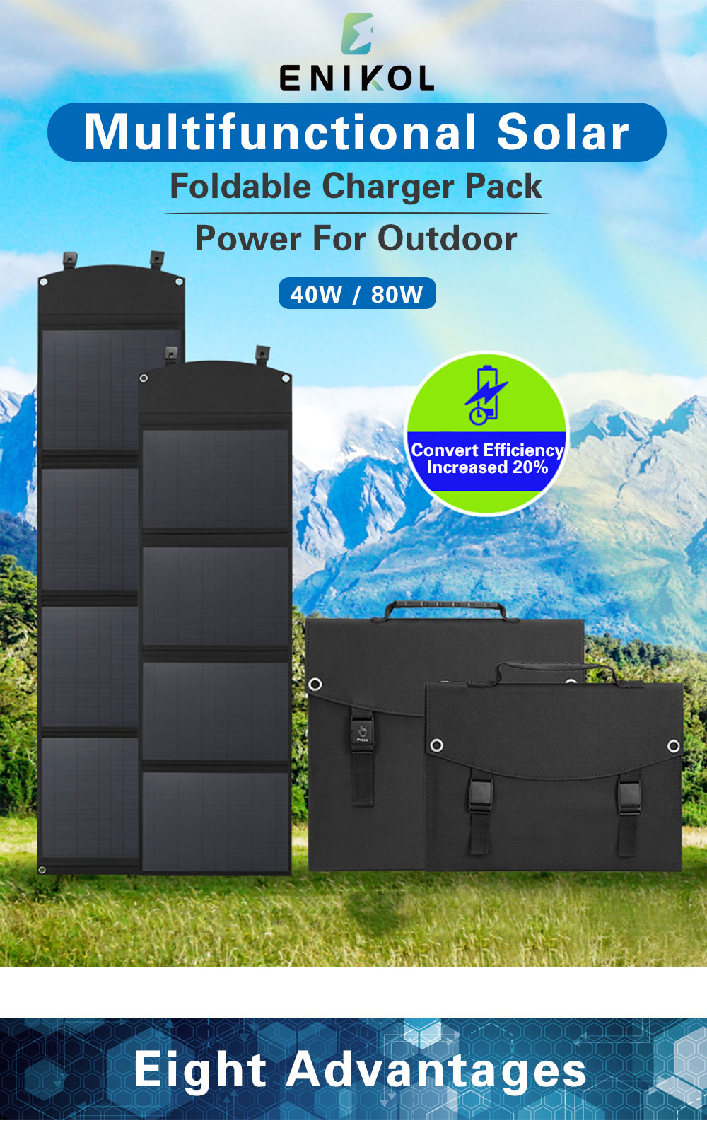Mono Portable Foldable Solar Panels 40W Battery Charging USB Output 5V Cell