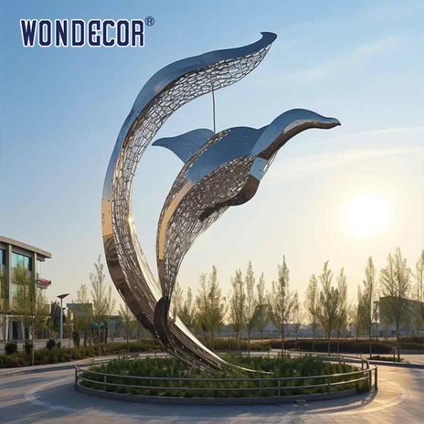 Buy cheap Large outdoor park metal art hollow lines dolphin stainless steel sculpture from wholesalers
