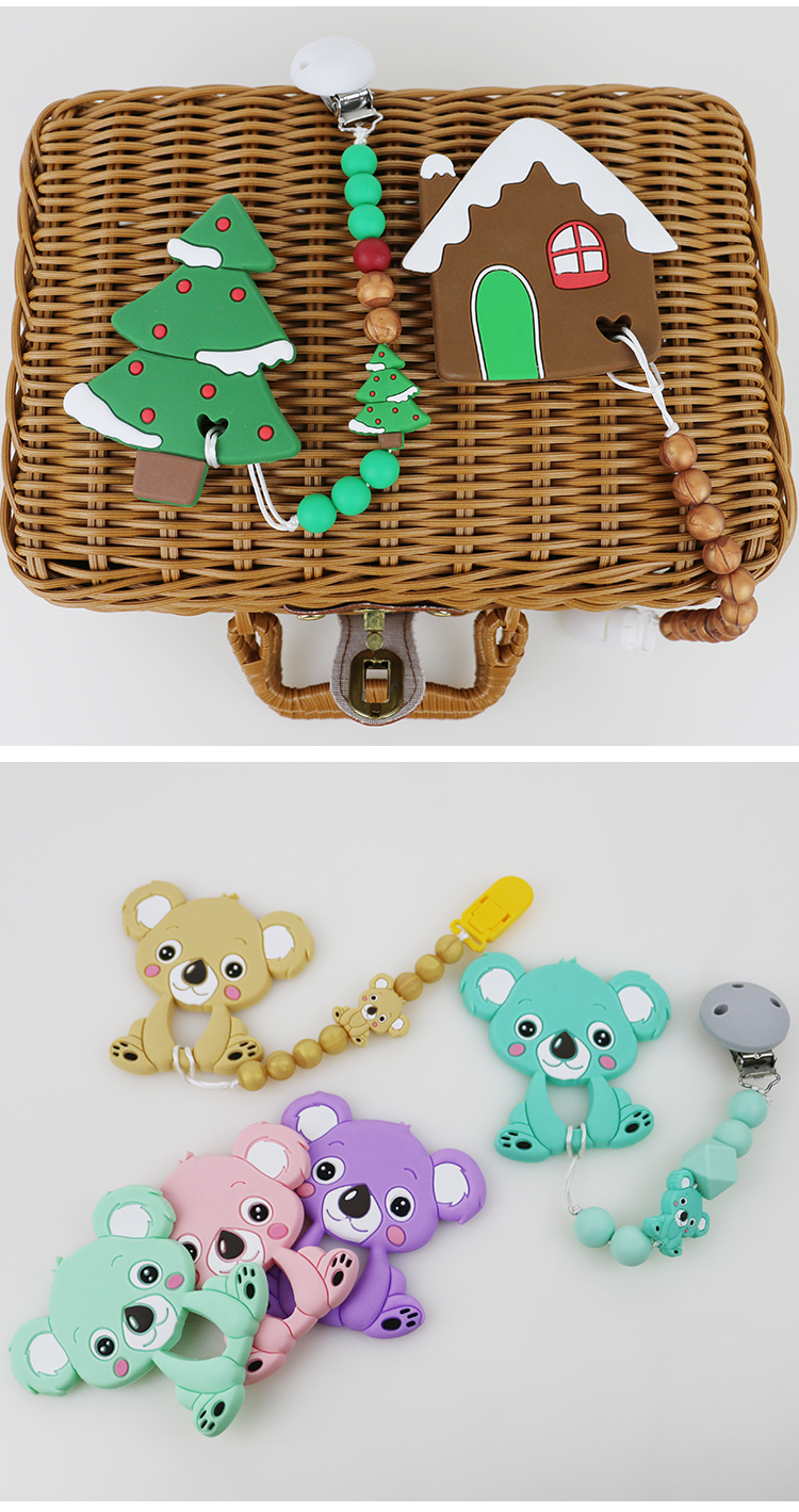 DIY Silicone Christmas Tree Teether , Safe Soft Rubber Beads For Teething