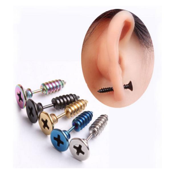 Punk Style Stainless Steel 5 Colors Stud Earrings Men's Punk Ear Jewelry Rock