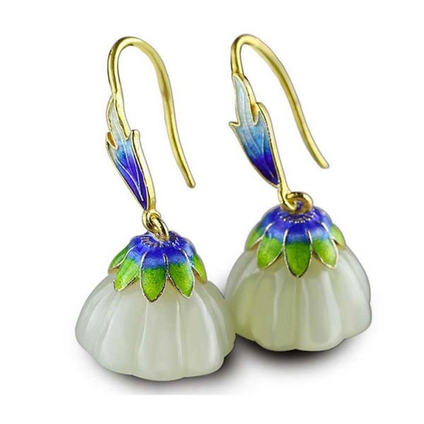 Buy cheap Retro Enamel 925 Silver Natural Hetian Jade Dangel Earrings (E17060201) from wholesalers