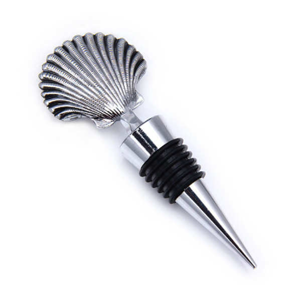 Die casting zinc alloy marine sea shell wine accessories chrome plated wine bottle stopper wedding favor logo engrave