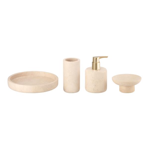 Buy cheap 4PCS Luxury Nature Marble Bathroom Accessories Set Round Gold Color Lotion Pump Tumbler from wholesalers