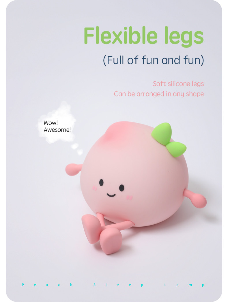 2024 New Creative Peach Shape Night Lamp Soft Silicone 7 Color Changing Eye Care Night Light For Children Gifts Desk Lamp