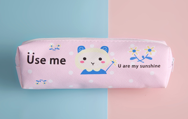 Canvas Pencil Case with PVC Lining Material and Cartoon Printing Zipper Pencil Pouch Bag