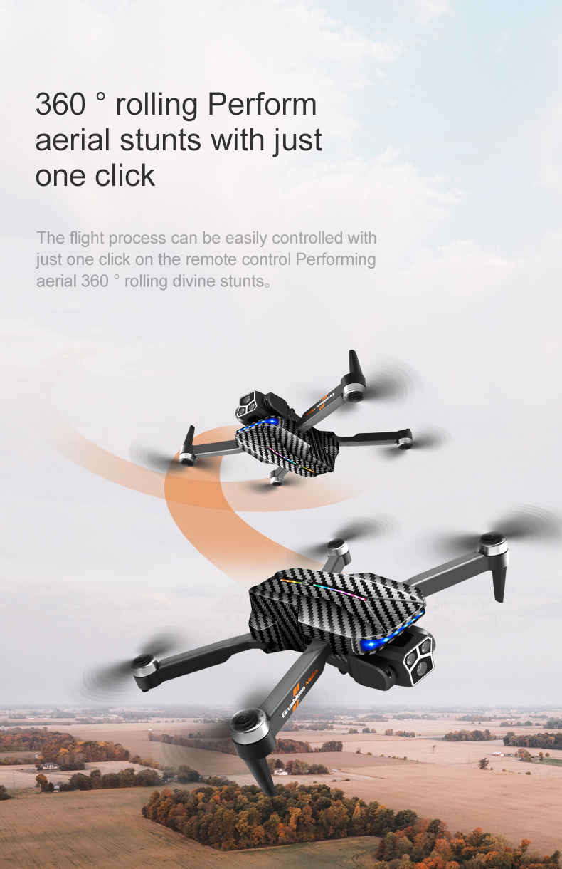 12mins Flight Time Hand Control Carbon Fiber Black Drone with Optical Flow Altitude Hold and 4k 360 Degree Rolling Stunt