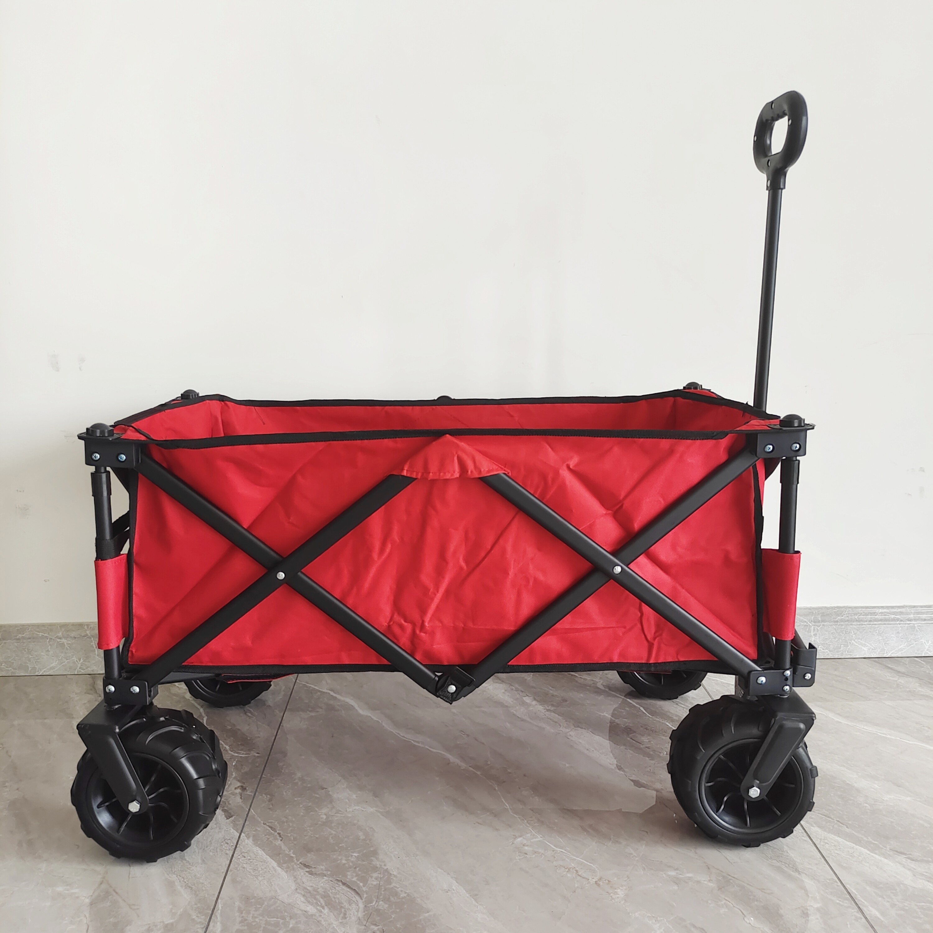 O-Type Adjustable Handle Folding Wagon Pu Wide Wheel Foldable Beach Camping Cart