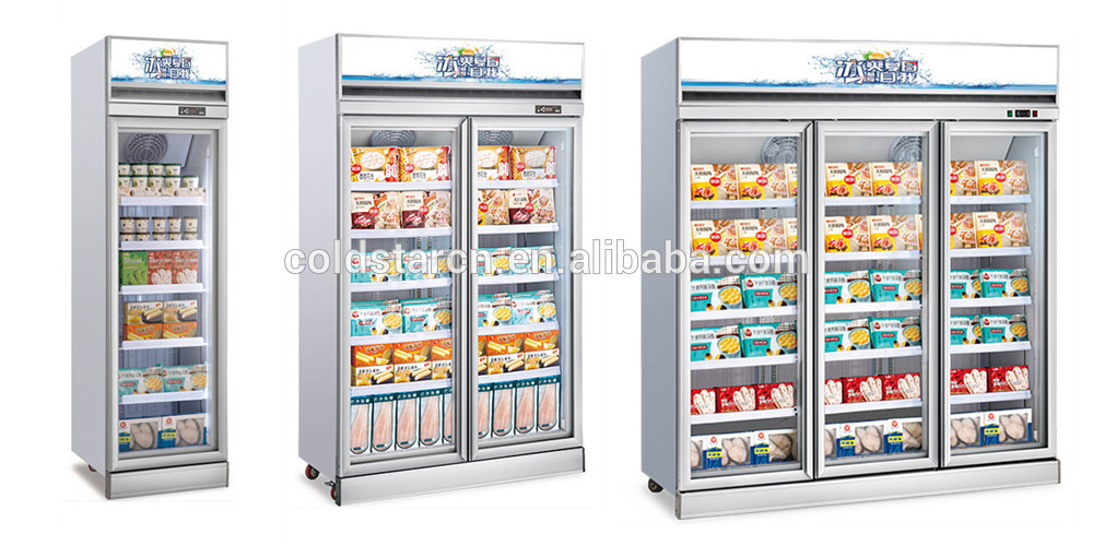 Top Mounted 1 Door Glass Freezer Meat Deep Freezer Upright Showcase