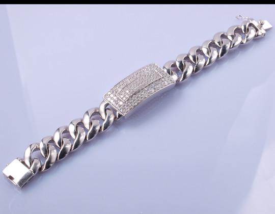 Buy cheap 25.7gram Stones Crystals 925 Sterling Silver Bangles Pearl Shape Men's Bracelet Unisex Styles Link Chain from wholesalers