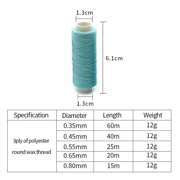 12g 100% Polyester Sewing Thread for Hand-sewn Leather 9ply Round Waxed Thread Sewing