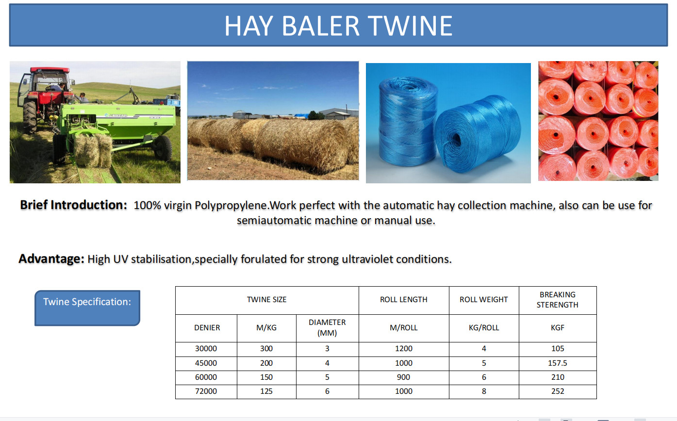 High Tenacity 125M/KG 150M/KG PP Packing Twine For Reaping Hay Grass