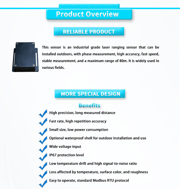 High Precision UBJG-08Y RS485 0.05-80m Laser Ranging Sensor with Customization Support