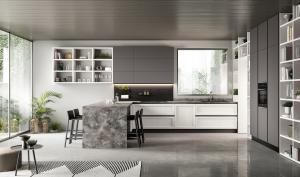 Buy cheap Handless Melamine Kitchen Cabinet Fitted Grey Kitchen Storage Cabinet Customized from wholesalers