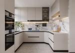 Wooden Color Combination Design U Shaped Melamine Board Modern Kitchen Cabinet
