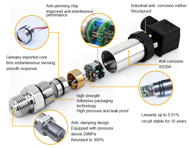 Stainless Steel IP65 Protection 60MPa Differential Pressure Sensor