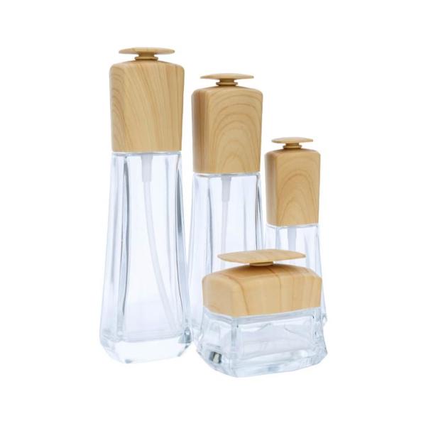 Transparent Glass Cosmetic Bamboo Bottle Bamboo Cosmetic Jar Set With Bamboo