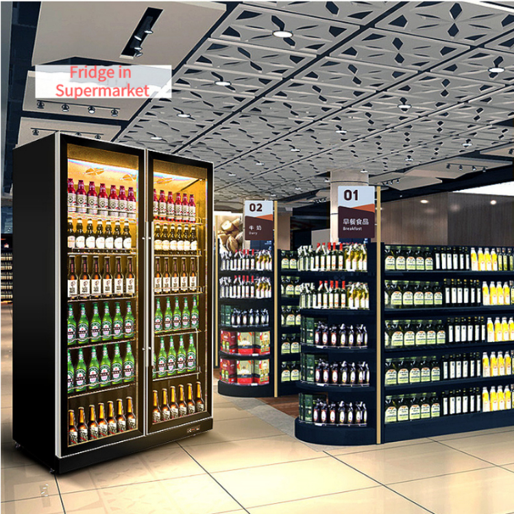 Supermarket Commercial Beverage Refrigerator Vertical Height 1965mm