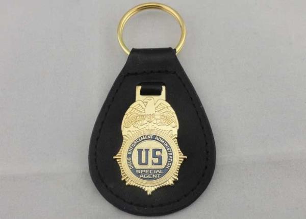 Buy cheap Brass Personalized Leather Keychains With Gold Plating , US Agent Leather Key Chain from wholesalers