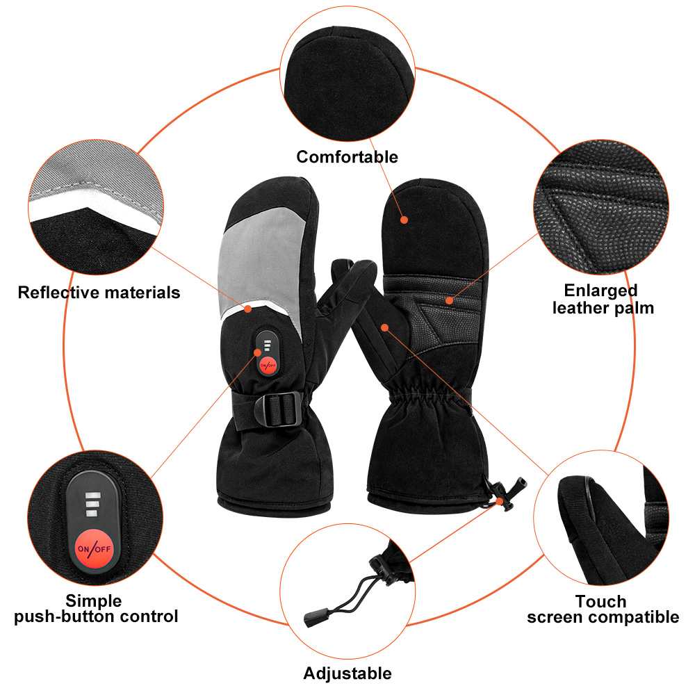 Winter Warming Skiing Rechargeable Heated Gloves Mittens Black Adult Waterproof Anti Slip