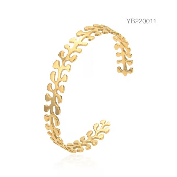 Buy cheap Open Adjustable Stainless Women Designer Bracelets 18k Gold Leaf Bangle For Lady from wholesalers