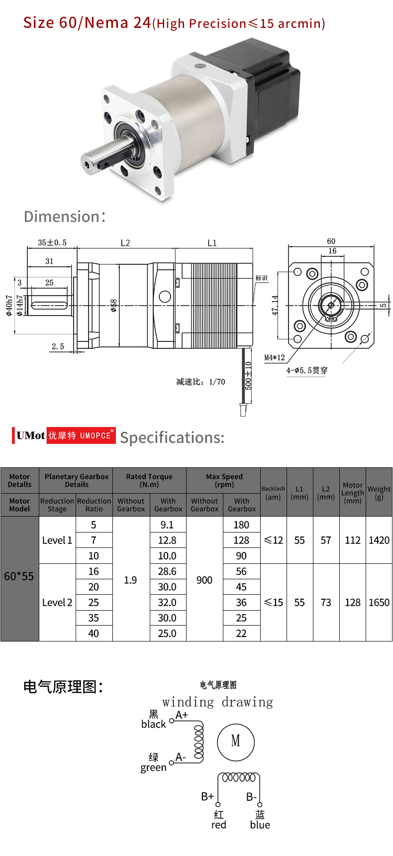 Nema 17 23 High Precision Reducer Stepper Gear Motor for Automatic Bussing Machine