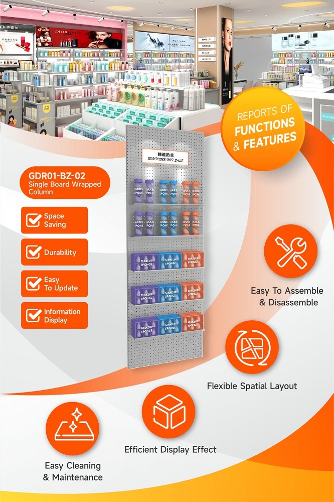 GDR01-BZ-02 Retail Display Column with Iron Structure and Transparent Acrylic Price Strips for Shopping Mall Promotion