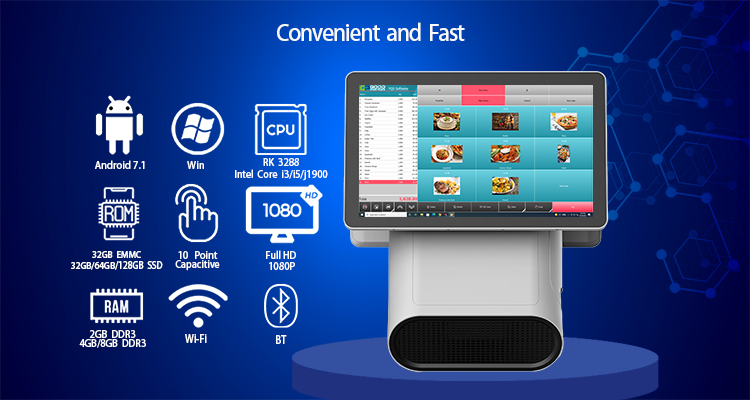 Cash Register 6 USB/Serial/RJ 45 Lan Ports and 15.6" HD 1080P IPS Dual Display Screen
