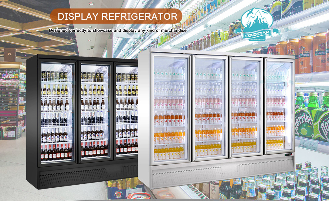 Supermarket Glass Door No Frost Showcase Vertical Display Refrigerator Chiller