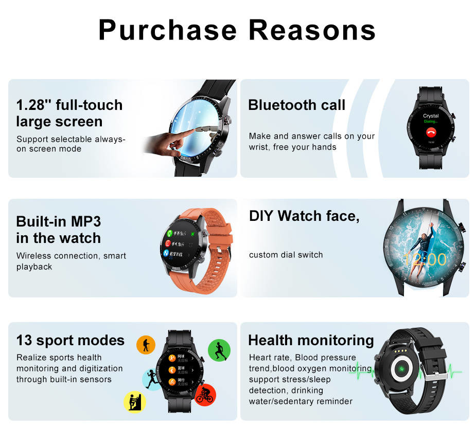 Music Play Round Smartwatch BT Phone Call DIY Watchface For Man