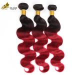 Red Ombre Color Brazilian Human Hair Bundles With Closure