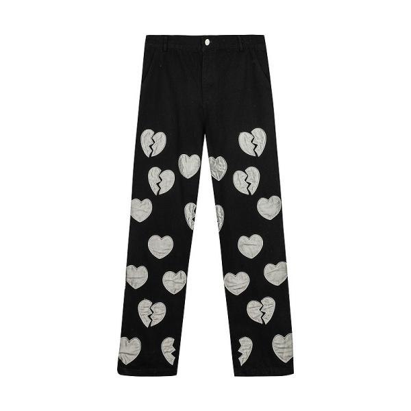 OEM Heart Shaped Jeans Oversize Straight Leg Wide Pants Denim Manufacturer Low
