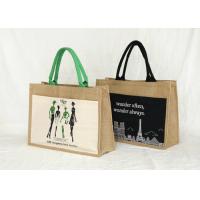 Buy cheap Black Cotton Fabric Outside Jute Tote Bag 45 x 38 x 18cm With White Logo product